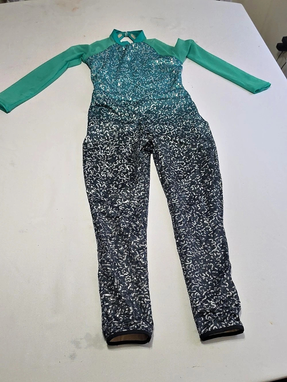 WEISSMAN Sequin Jumpsuit in Blue & Green Size Medium